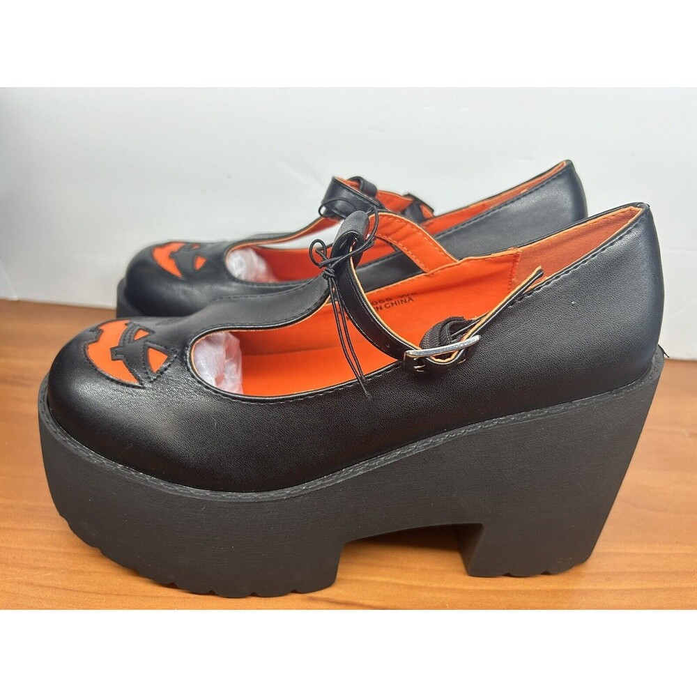Pumpkin T-Strap Platform Mary Janes Shoes Size 8 Black New - Picture 4 of 12